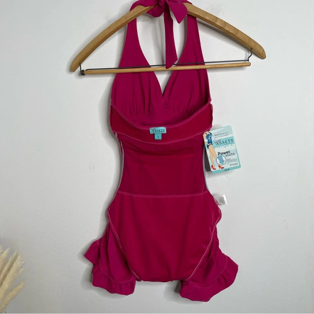 SPANX Love Your Assets Ruffle Halter Swim Dress in Sunset Pink Size S NWT Barbie - Picture 13 of 16